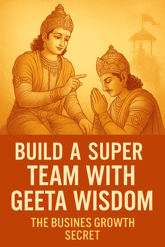 "Lord Krishna guiding Arjuna – Build a super team with Geeta wisdom for business success"
