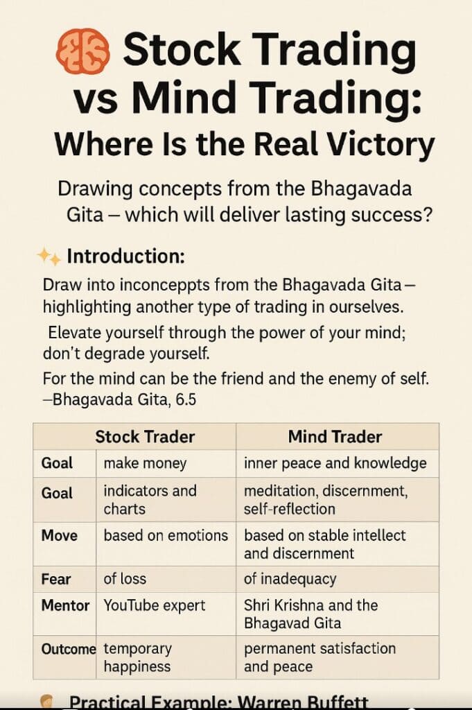 Comparison chart of Stock Trading vs Mind Trading inspired by Bhagavad Gita with Warren Buffett example
